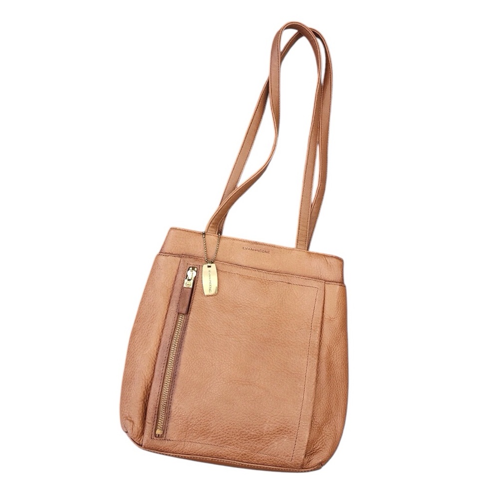 EVAN PICONE Vintage Brown Leather Handbag Purse - Ladies Camel Clr Shoulder Bag - Picture 3 of 16